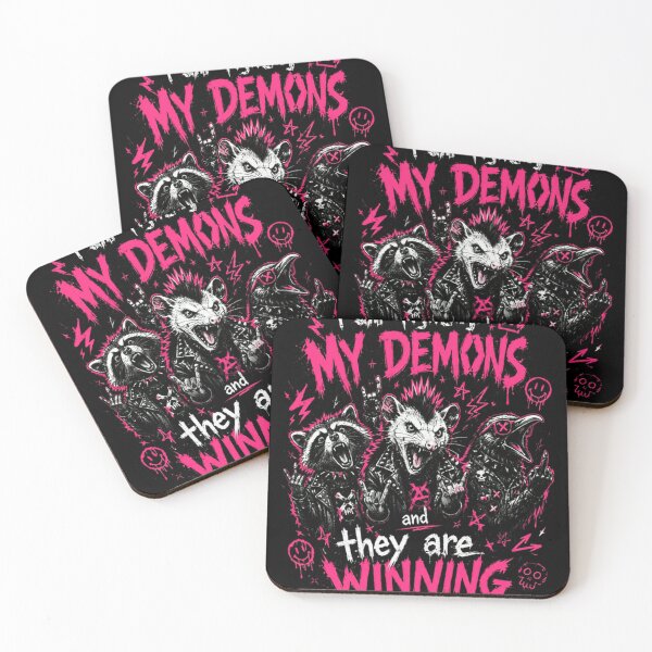 Item preview, I Am Fighting My Demons And They Are Winning Punk Opossum Raccoon Dark Humor Alternative designed and sold by RetroMini2026.