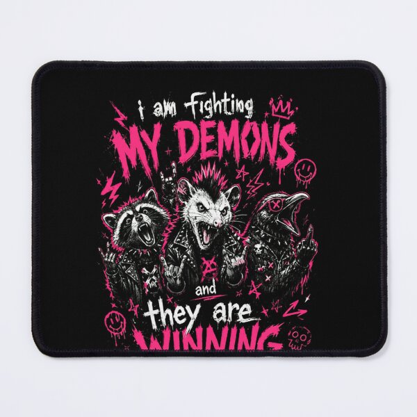Item preview, I Am Fighting My Demons And They Are Winning Punk Opossum Raccoon Dark Humor Alternative designed and sold by RetroMini2026.
