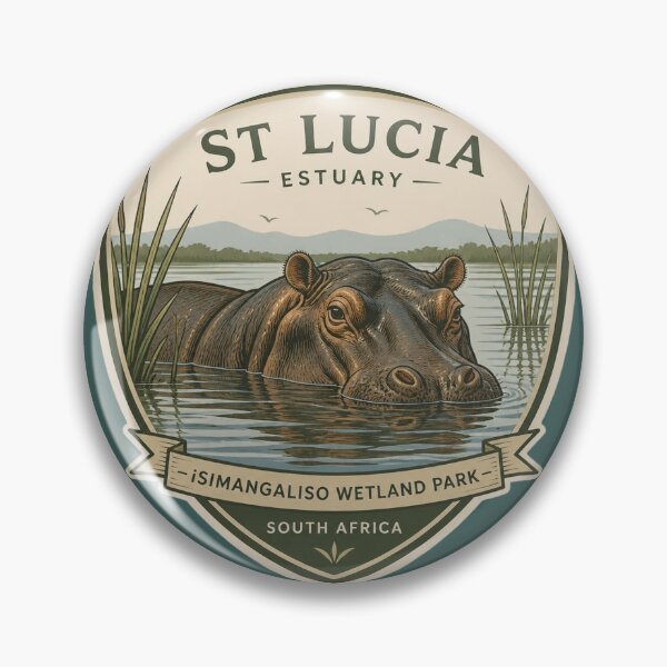 Item preview, St Lucia Hippo Badge – iSimangaliso Wetland Park Wildlife Emblem designed and sold by The Digital Compass.