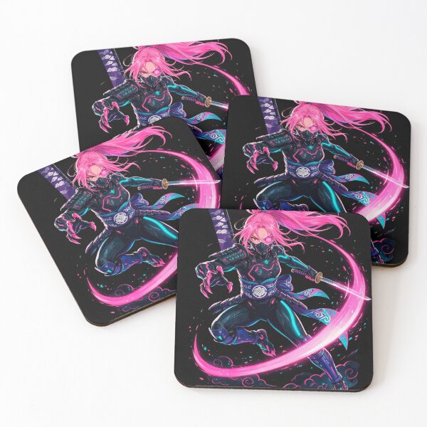 Item preview, Neon Pink Kunoichi Warrior - Cyberpunk Ninja Anime Art designed and sold by Raloel Art.