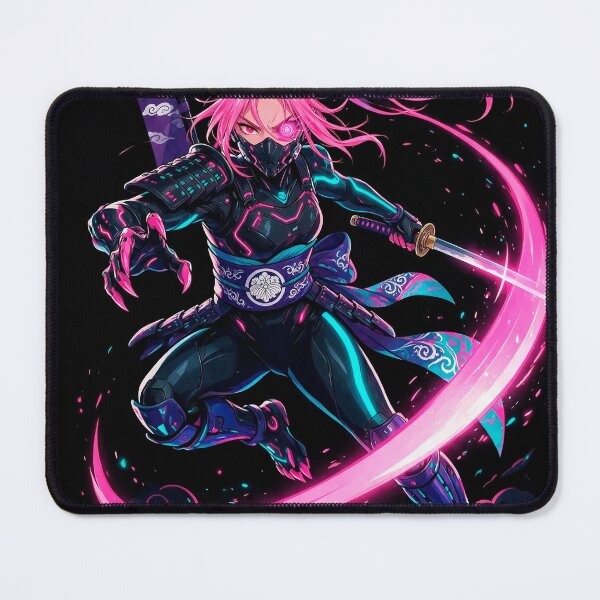 Item preview, Neon Pink Kunoichi Warrior - Cyberpunk Ninja Anime Art designed and sold by Raloel Art.
