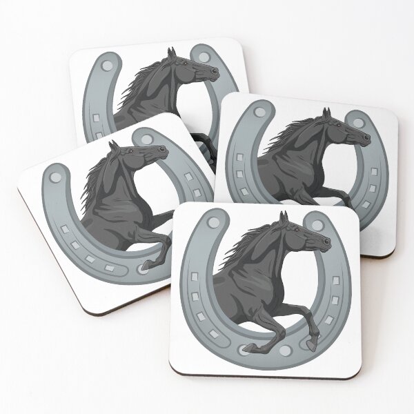 Item preview, A black Abaga horse galloping across a horseshoe designed and sold by Cheval-de-coeur.