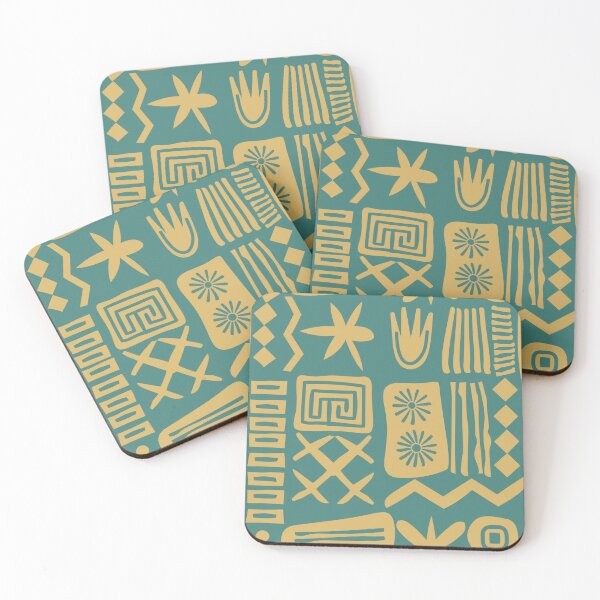 Item preview, Abstract Tribal Boho Organic Shapes Seamless Pattern Mustard and Teal designed and sold by Itaya Art.