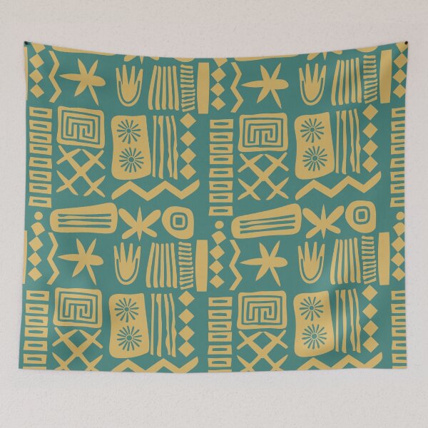 Item preview, Abstract Tribal Boho Organic Shapes Seamless Pattern Mustard and Teal designed and sold by Itaya Art.