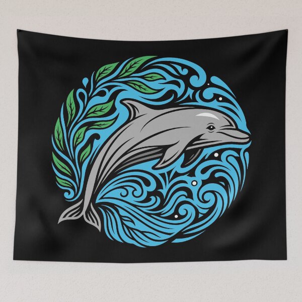 Item preview, Graceful Dolphin Ocean Waves Vector Graphic Art designed and sold by ZUMERI.