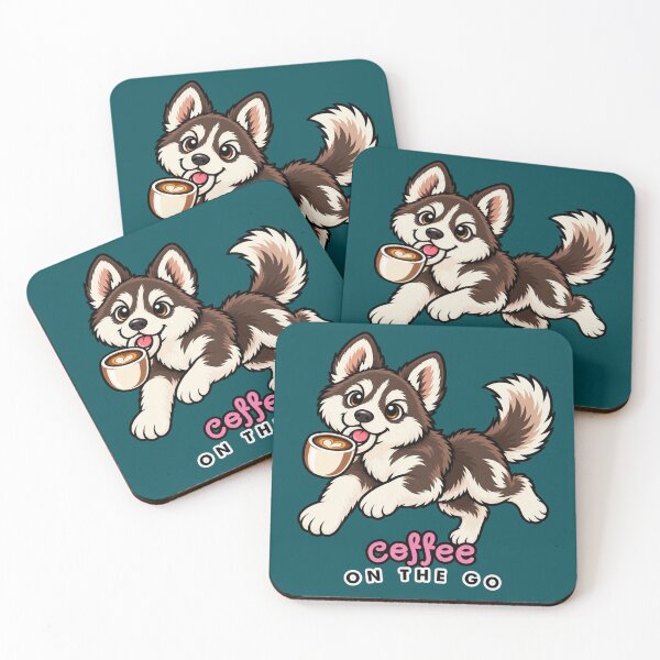 Item preview, Coffee On The Go Funny Husky Puppy Running With Coffee Cup Design designed and sold by RobertArt08.