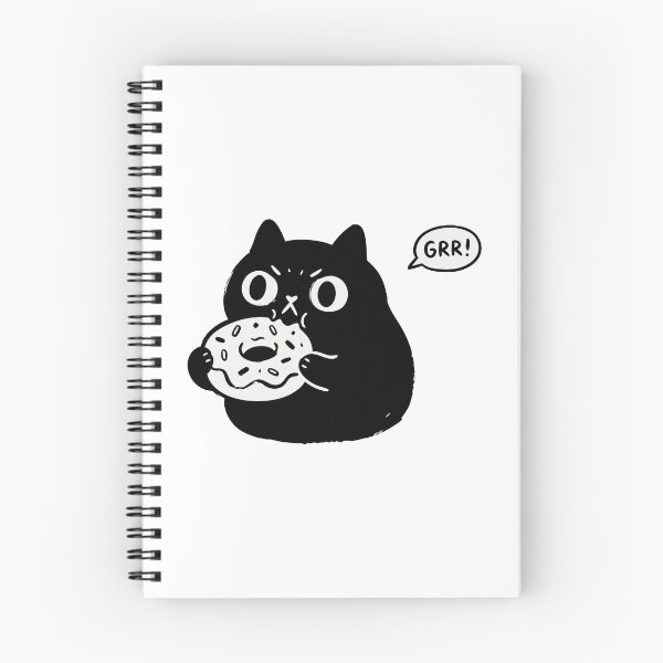 Item preview, "Hangry!" Funny Grumpy Black Cat Eating Donut Kawaii Art designed and sold by Cipher & Soul.