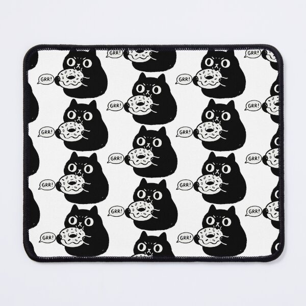 Item preview, "Hangry!" Funny Grumpy Black Cat Eating Donut Kawaii Art designed and sold by Cipher & Soul.