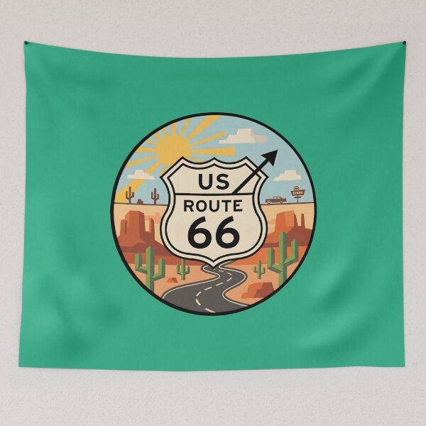 Item preview, Route 66 Vintage Highway Sign Desert Road Trip Retro Travel Art. designed and sold by MyHappyArtShop.