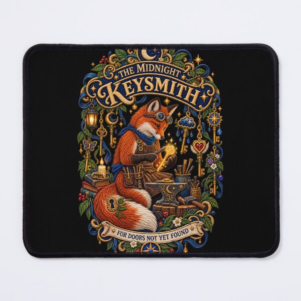 Item preview, The Midnight Keysmith – Mystical Embroidered Fox Medieval Fantasy Art designed and sold by Emoji Emblems.