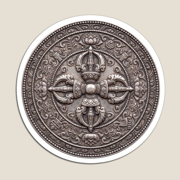 Item preview, Silver Vajra Coin Art | Hindu Sacred Coin Design designed and sold by CosmicLotusArt.