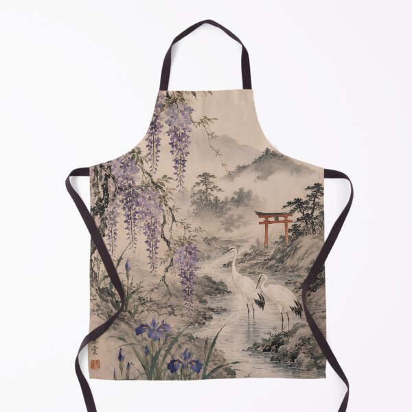 Item preview, Wisteria and cranes – Japanese river landscape in the fog designed and sold by Kallandra.