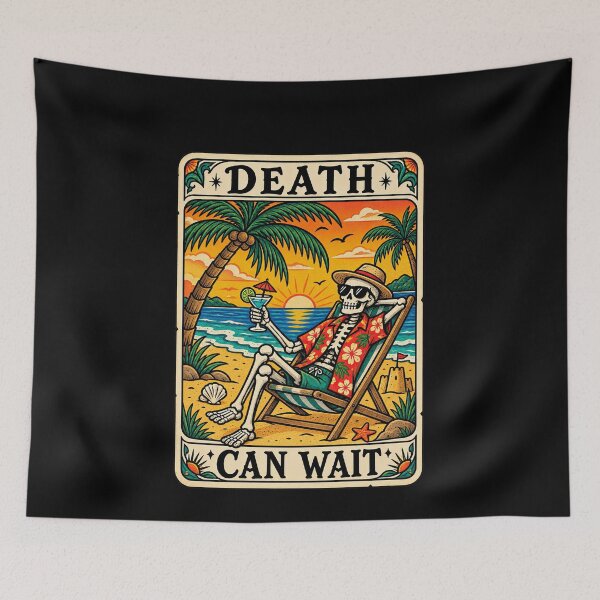Item preview, Funny Beach Vacation Skeleton Tarot Card Humor Art designed and sold by elderberry.