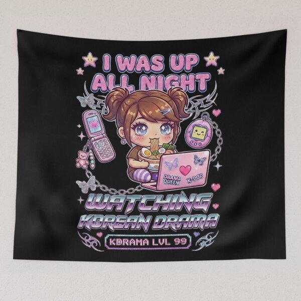 Item preview, I WAS UP ALL NIGHT WATCHING KOREAN DRAMA Cute Y2k Aesthetic Kawaii Funny Meme Quote Design | K-Drama Addict | Kdrama Lover | K-Drama Obsessed | Korean Merch designed and sold by TeenLake.