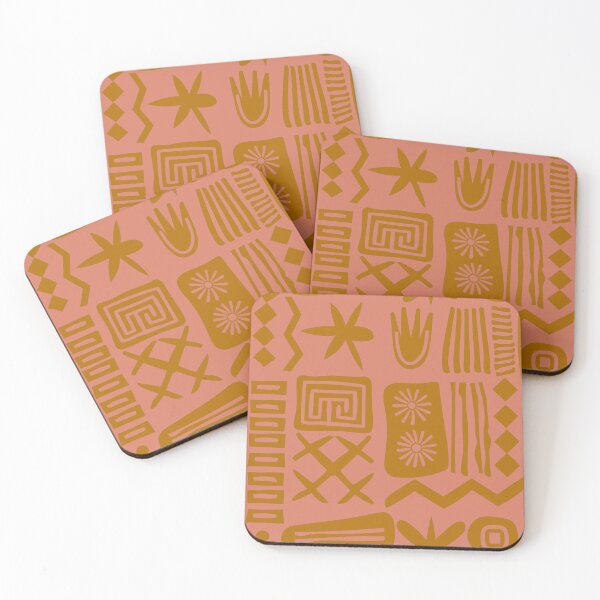 Item preview, Abstract Tribal Boho Organic Shapes Seamless Pattern Mustard and Salmon Pink designed and sold by Itaya Art.