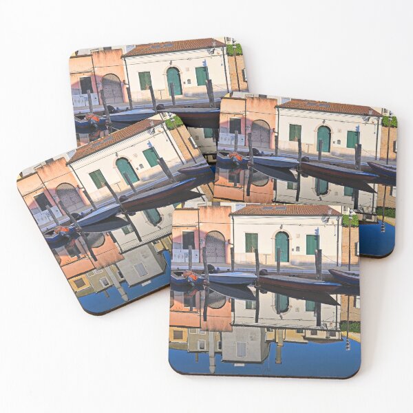 Item preview, Perfect water reflection of colorful houses and boats in Chioggia canal, Italy designed and sold by goceris.