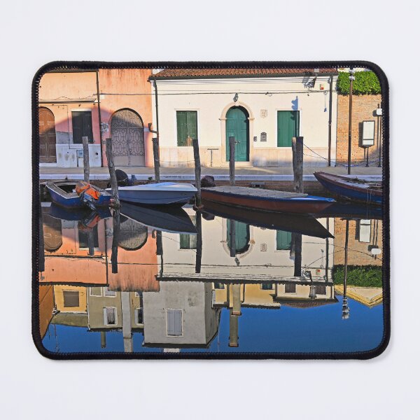Item preview, Perfect water reflection of colorful houses and boats in Chioggia canal, Italy designed and sold by goceris.