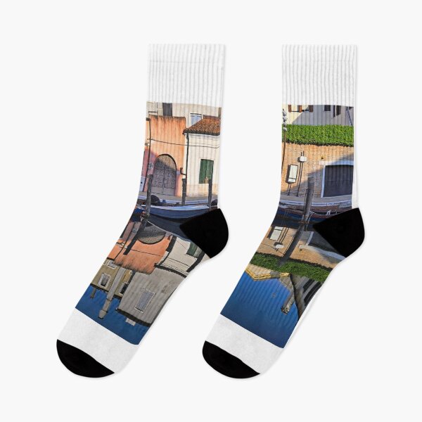 Item preview, Perfect water reflection of colorful houses and boats in Chioggia canal, Italy designed and sold by goceris.