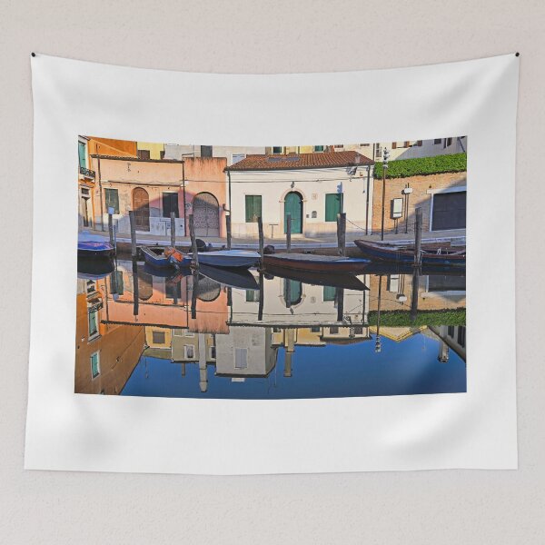 Item preview, Perfect water reflection of colorful houses and boats in Chioggia canal, Italy designed and sold by goceris.
