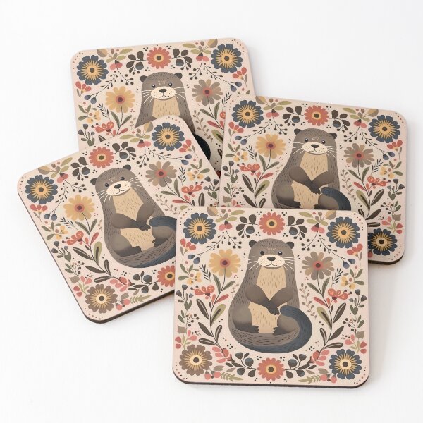 Item preview, Scandinavian Folk Art, Otters and Flowers designed and sold by xiao xuans.