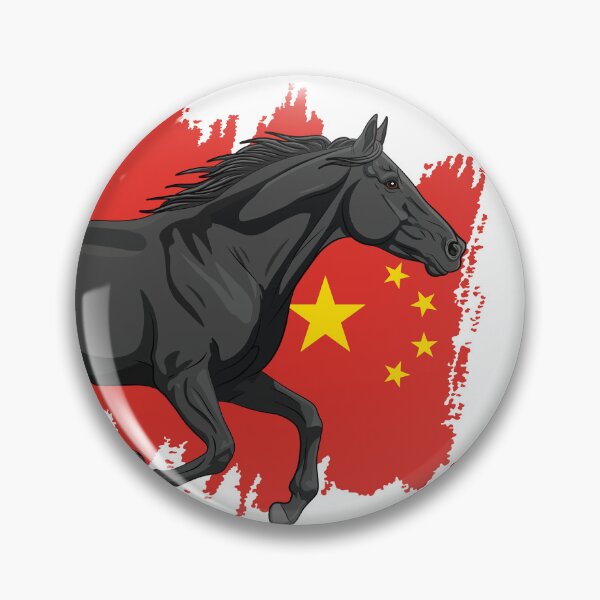 Item preview, A black Abaga horse in front of the Chinese flag designed and sold by Cheval-de-coeur.