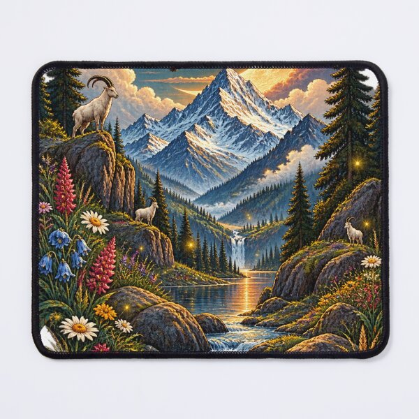Item preview, Mountain Valley Stream Wildflower Landscape Crescent Moon Art Print designed and sold by irfanshikh.