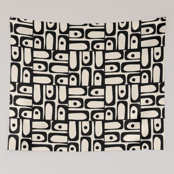 Item preview, Mid Century Modern Abstract Black and Cream Piquet Pattern Tiled designed and sold by kierkegaard.