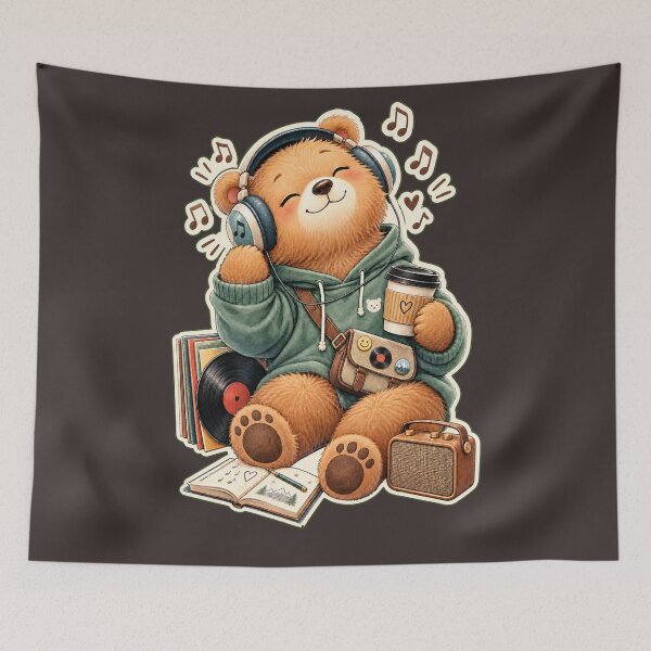 Item preview, Cozy Lofi Music Bear with Coffee and Vinyl Records designed and sold by HOUSE OF TIST.