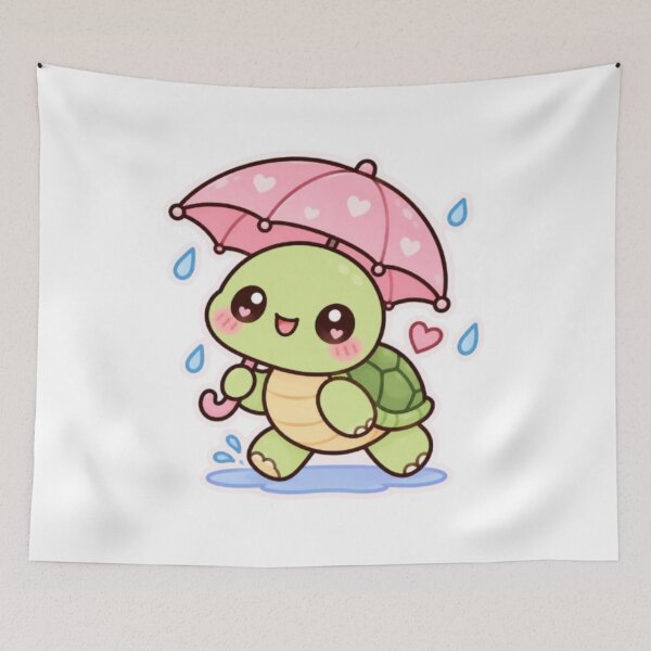 Item preview, Cute Kawaii Turtle Walking with Pink Umbrella designed and sold by Vegasstickers.