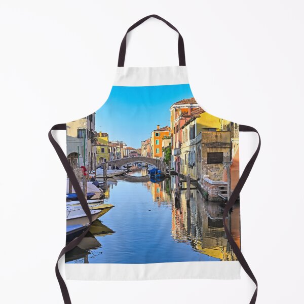 Item preview, Historic stone bridge and colorful houses over Canal Vena in Chioggia, Italy designed and sold by goceris.
