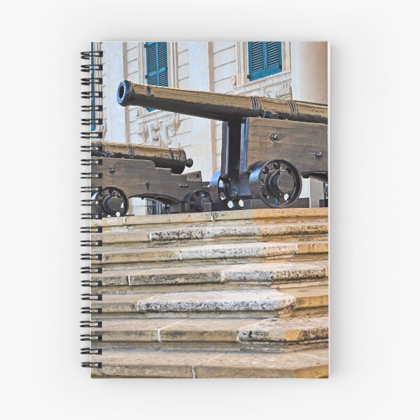 Item preview, Historic black cannons on stone steps of Auberge de Castille in Valletta, Malta designed and sold by goceris.