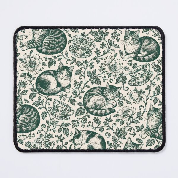 Item preview, Cats and Botanicals Toile Seamless Pattern | Vintage Folk-Art Cat Repeat Design designed and sold by StickyGuys.