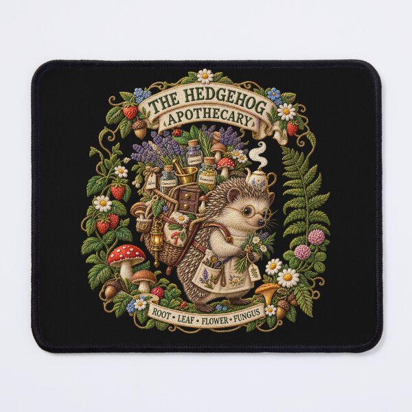 Item preview, Hedgehog Apothecary Embroidery – Cottagecore Herbalist Botanical Art designed and sold by Emoji Emblems.