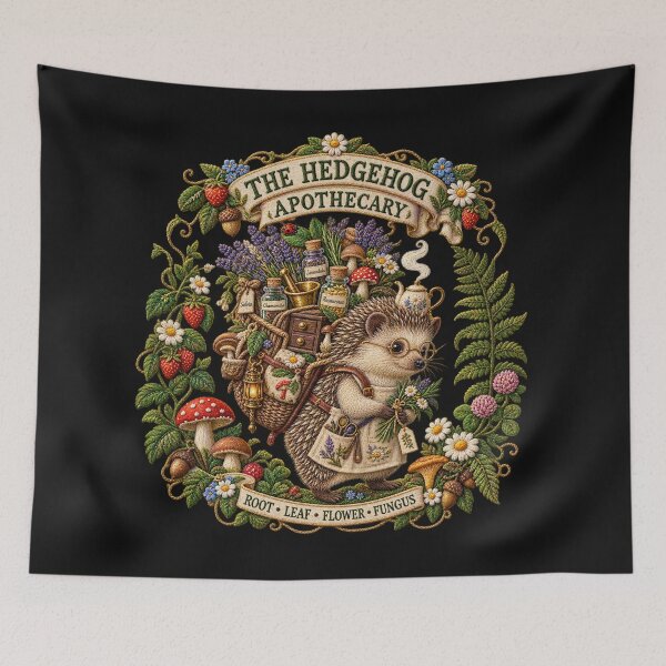 Item preview, Hedgehog Apothecary Embroidery – Cottagecore Herbalist Botanical Art designed and sold by Emoji Emblems.
