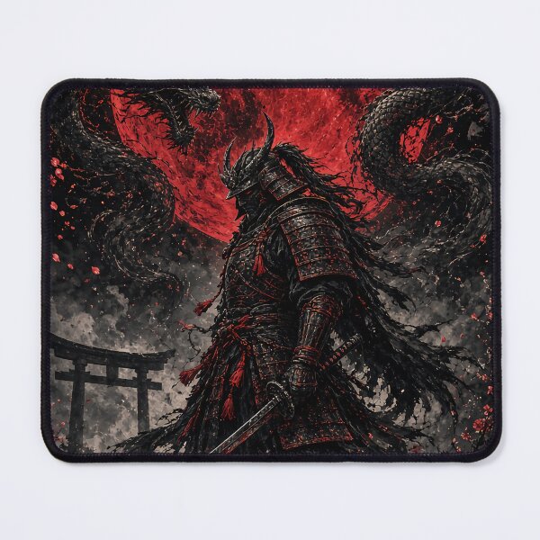 Item preview, Dark Samurai Red Moon Japanese Dragon Warrior designed and sold by Vibes001.