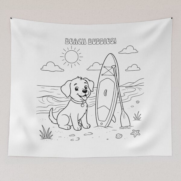Item preview, Colorea tu propio cachorro playero en SUP – Libro para colorear para niños sobre paddle surf, cuaderno de pegatinas para colorear de vacaciones de verano con temática de perros. designed and sold by SmartPuns.