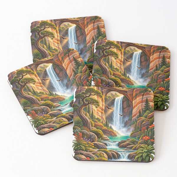 Item preview, Natural Stone Arch Waterfall Canyon Landscape Art Print designed and sold by irfanshikh.