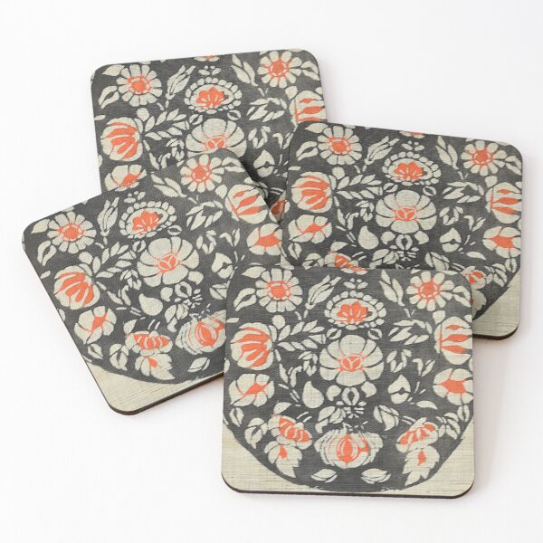 Item preview, Japanese Black and Orange Floral Textile Motif designed and sold by MiraNadaPrints.