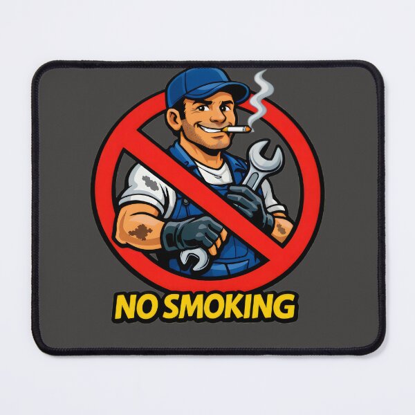 Item preview, No Smoking Sign Mechanic Sticker – Funny Garage Workshop No Smoking Cartoon Vector, Gas Station & Auto Shop Wall Art, Mechanic Gift Graphic designed and sold by SmartPuns.