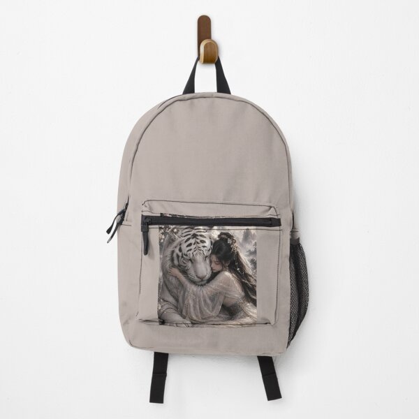 Item preview, White Tiger and Woman Embrace | Romantic Fantasy Wildlife Art designed and sold by ManJiangHong.