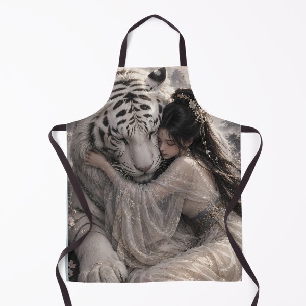 Item preview, White Tiger and Woman Embrace | Romantic Fantasy Wildlife Art designed and sold by ManJiangHong.