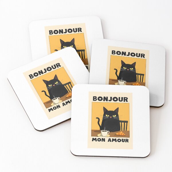 Item preview, Black Cat Breakfast Art Poster - Bonjour Mon Amour designed and sold by SampleRoulette.