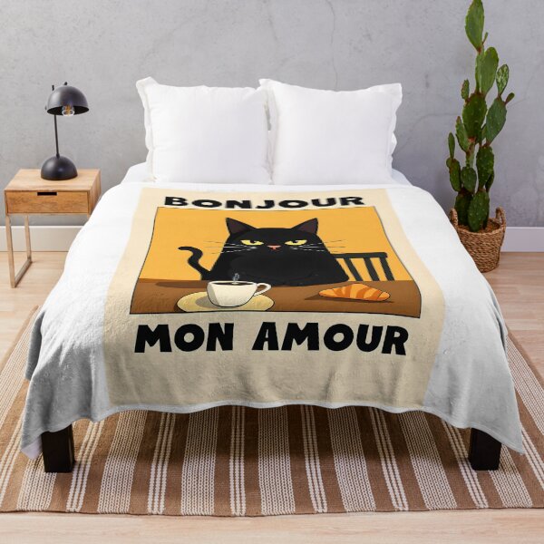 Item preview, Black Cat Breakfast Art Poster - Bonjour Mon Amour designed and sold by SampleRoulette.