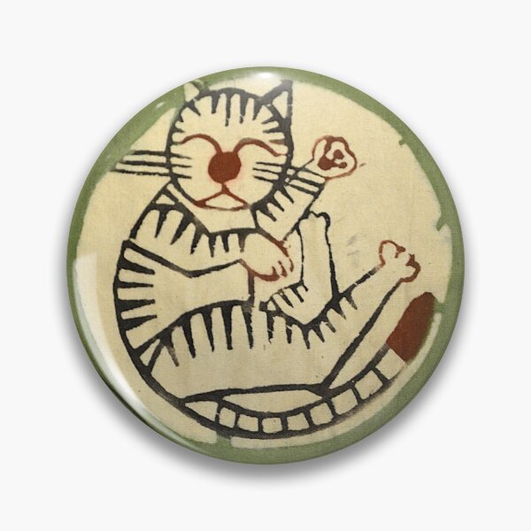 Item preview, Charming Woodblock Printed Cats on Green Cloth designed and sold by MiraNadaPrints.