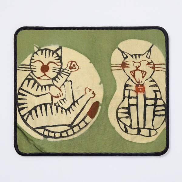 Item preview, Charming Woodblock Printed Cats on Green Cloth designed and sold by MiraNadaPrints.