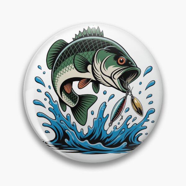 Item preview, Aggressive Bass Fishing Lure Vector Art – Large Mouth Bass Striking Spinnerbait designed and sold by NeonSketch Lab.