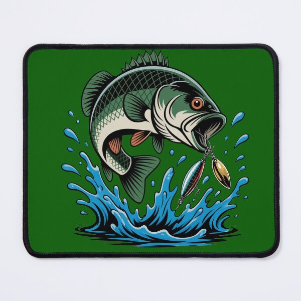 Item preview, Aggressive Bass Fishing Lure Vector Art – Large Mouth Bass Striking Spinnerbait designed and sold by NeonSketch Lab.