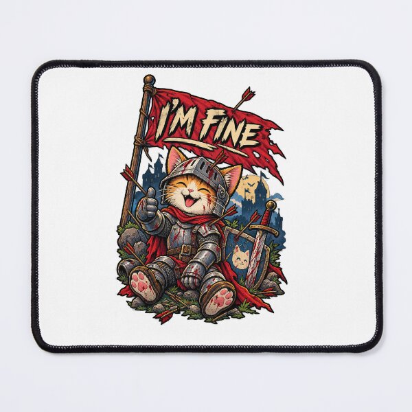 Item preview, I'm Fine – Medieval Knight Cat designed and sold by Pandaburba.