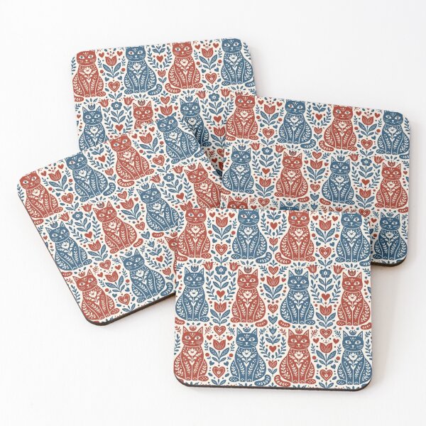 Item preview, Folk Art Cats and Flowers Seamless Pattern | Vintage Folk-Art Cat Repeat Design designed and sold by StickyGuys.
