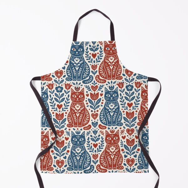 Item preview, Folk Art Cats and Flowers Seamless Pattern | Vintage Folk-Art Cat Repeat Design designed and sold by StickyGuys.